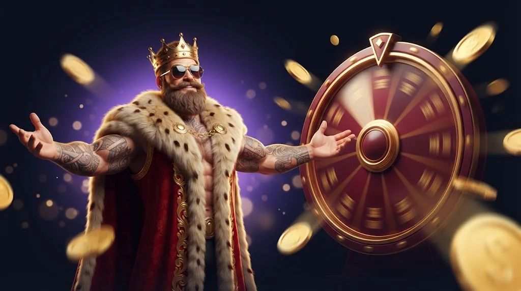 Dreamzino Casino koning-mascotte met gouden prijswiel en munten